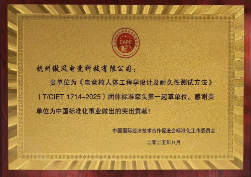 傲风牵头制定电竞椅团体标准填补行业专门技术规范空白